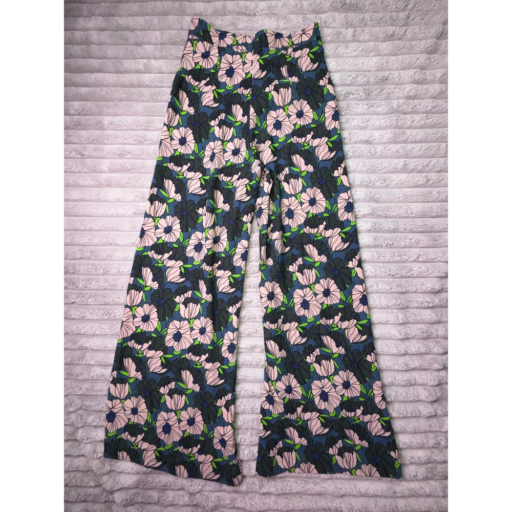 H&M Women's 4 Pink Green Bold Floral Print High Waist Wide Leg Pants Trousers - Picture 12 of 15